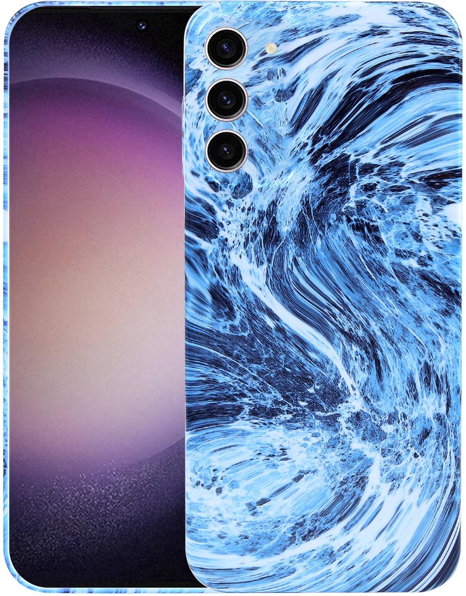 MarbleShield - De ultieme marmeren TPU beschermhoes voor uw Galaxy S23 5G Navy blauw / Wit