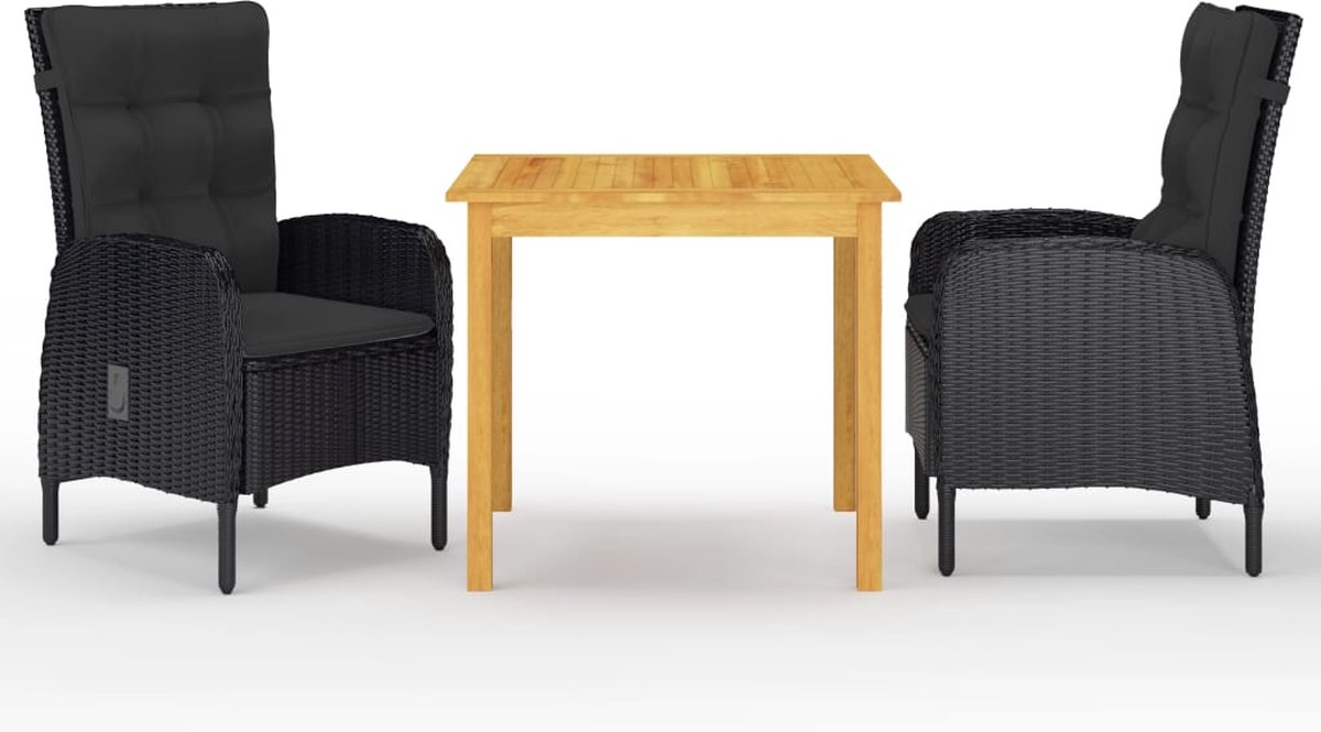The Living Store Tuinset - Acaciahout - Zwart - Verstelbaar - Incl. kussens - 85 x 85 x 74 cm - 58 x 63 x 108 cm