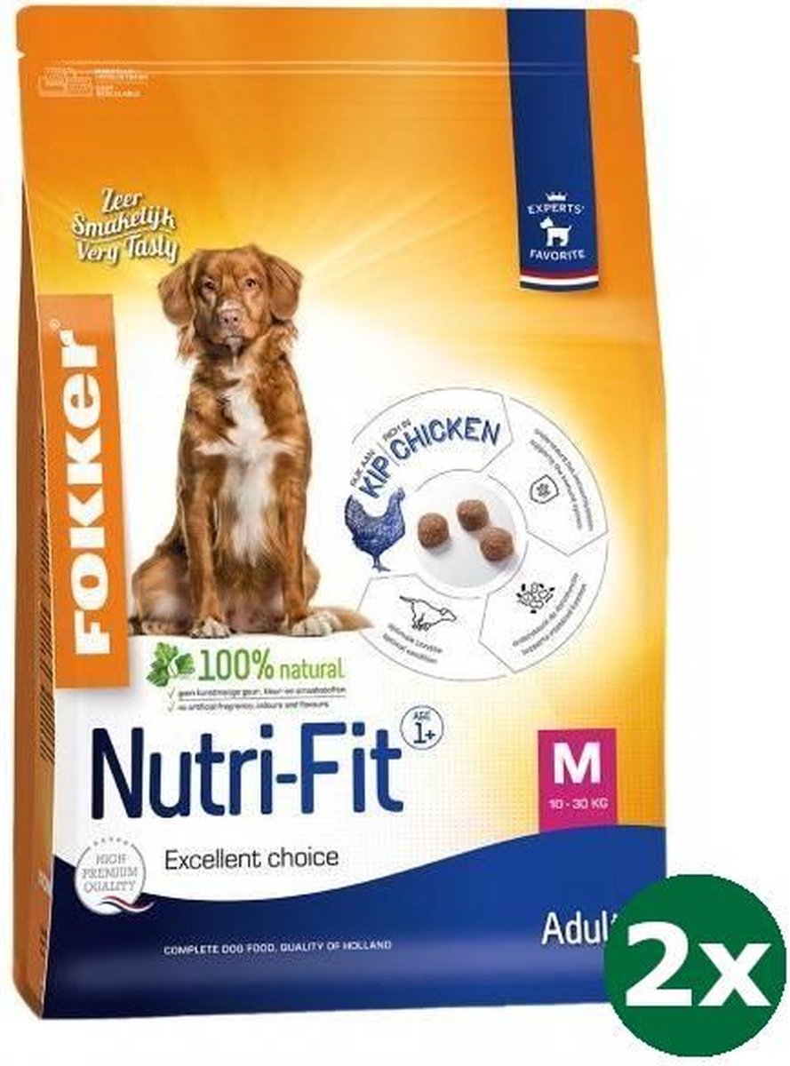 2x2,5 kg Fokker nutri-fit adult medium hondenvoer