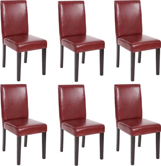 Set van 6 eetkamerstoelen Keukenstoel Littau ~ leer, crème, donkere