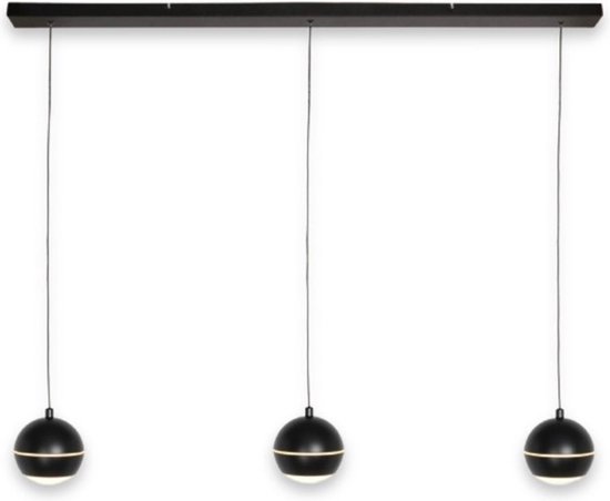 Suspension moderne Bilia | 3 lumières | lampe de table à manger | or noir | métal / plastique | Sphère Ø 12 cm | 100 cm de long | lampe de salle à manger | design moderne / attrayant