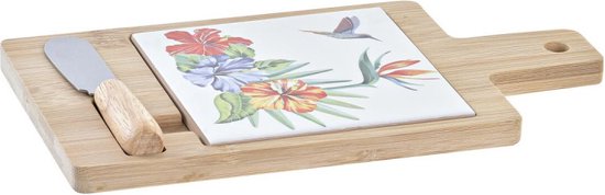 Kaasplank DKD Home Decor Multicolour Bamboe Keramiek Tropisch (21,5 x 11,8 x 1,5 cm) (3 Onderdelen)