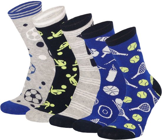 Chaussettes Enfants Colorées Sport - Blauw/ Grijs - Taille 27/30 - Chaussettes Enfants - Chaussettes Enfants Garçons - Chaussettes Enfants Filles - Chaussettes Enfant - Chaussettes Garçons - Chaussettes Filles - Chaussettes Enfants Multipack - Apollo