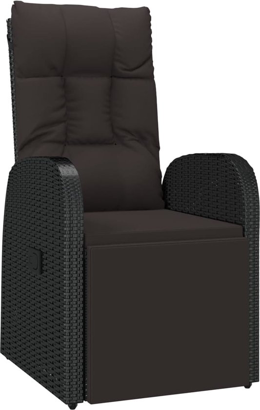 vidaXL - Tuinstoel - verstelbaar - met - kussen - poly - rattan - zwart