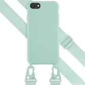 Selencia Hoesje Geschikt voor iPhone SE (2022) / SE (2020) Hoesje Met Koord - Selencia Siliconen hoesje met afneembaar koord - Turquoise