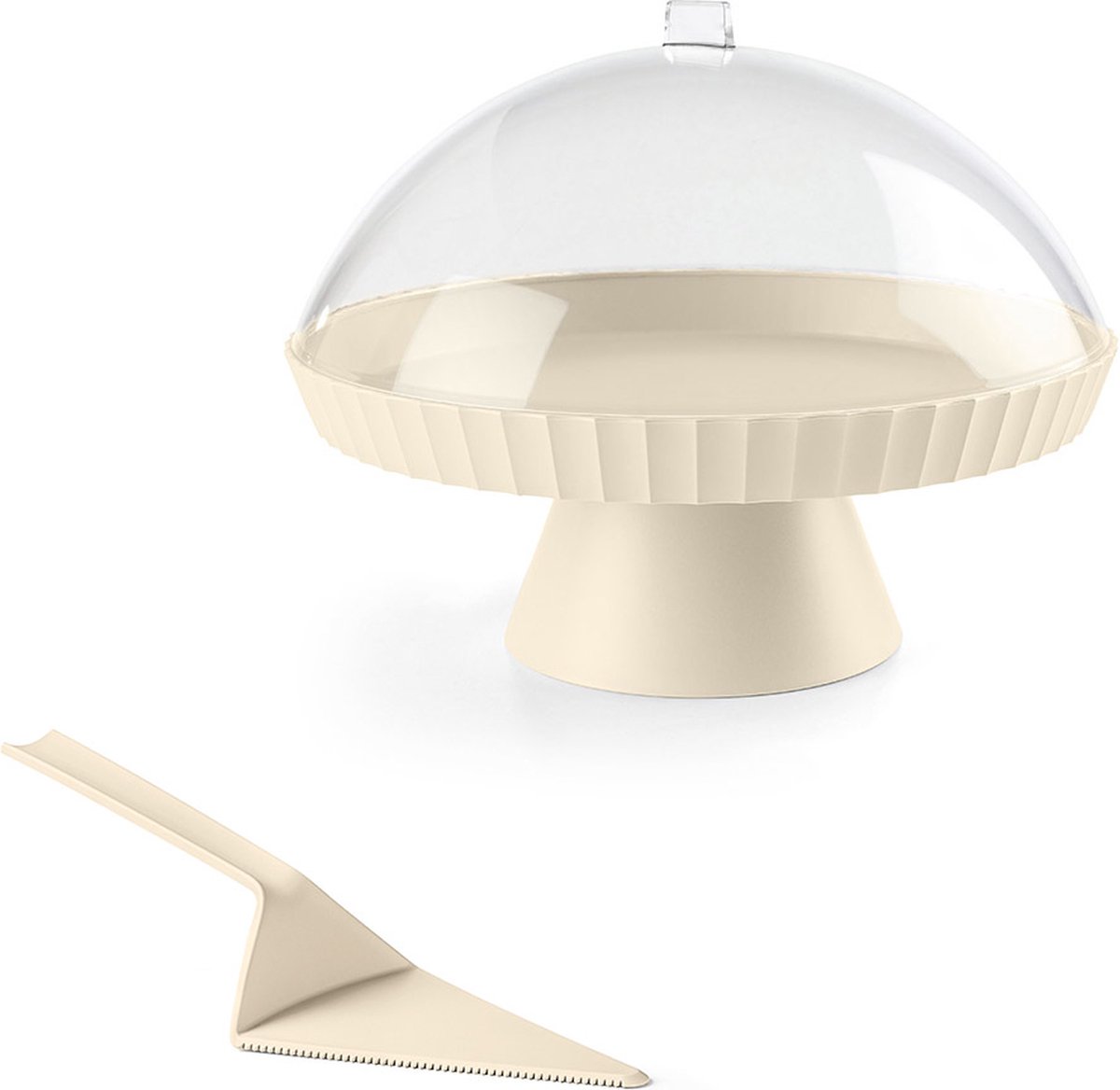 Kunststof taartplateau Agora - (∅ 30 x H 24 cm) beige - inclusief stolp en taartschep