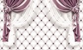 Fotobehang - Vlies Behang - Luxe Gewatteerd Patroon met Roze Gordijnen - 312 x 219 cm