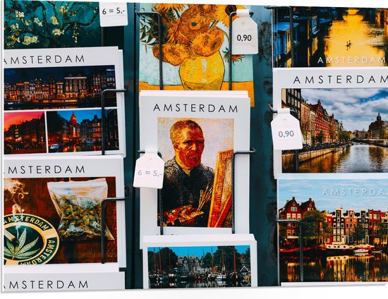 PVC Schuimplaat - Amsterdamse Ansichtkaarten in het Rek - 80x60 cm Foto op PVC Schuimplaat (Met Ophangsysteem)