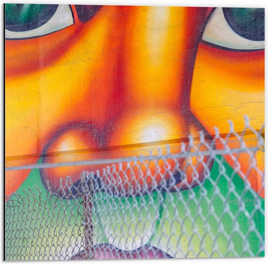 Dibond - Muurschildering van Gezicht Vol met Kleurrijke Vlakken - 50x50 cm Foto op Aluminium (Met Ophangsysteem)