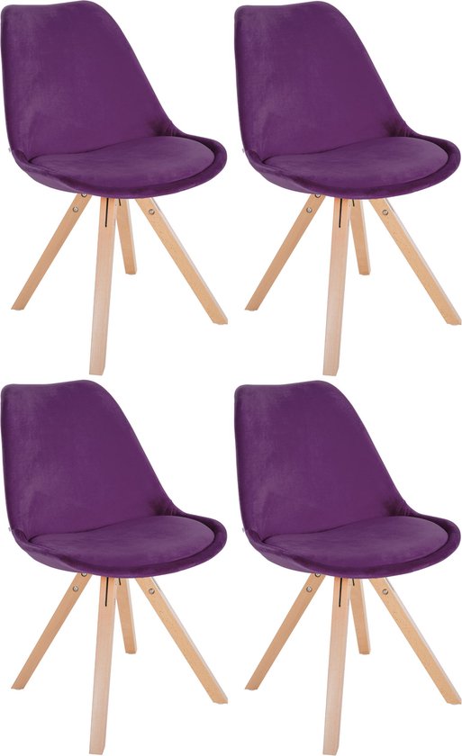 CLP Sofia Set de 4 Chaises de salle à manger - Sans accoudoirs - Velours - Velours - violet natura (carré)