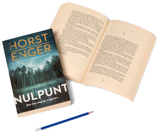 Open boek 'Nulppunt' met de gesloten boekcover van 'Nulppunt' ernaast.