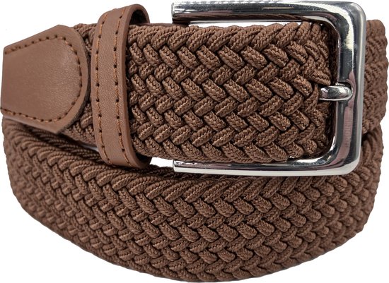 Cognac - Elastische Comfort Riem - maat 115 - Gevlochten - 100% Elastisch - Nikkelvrije Gesp