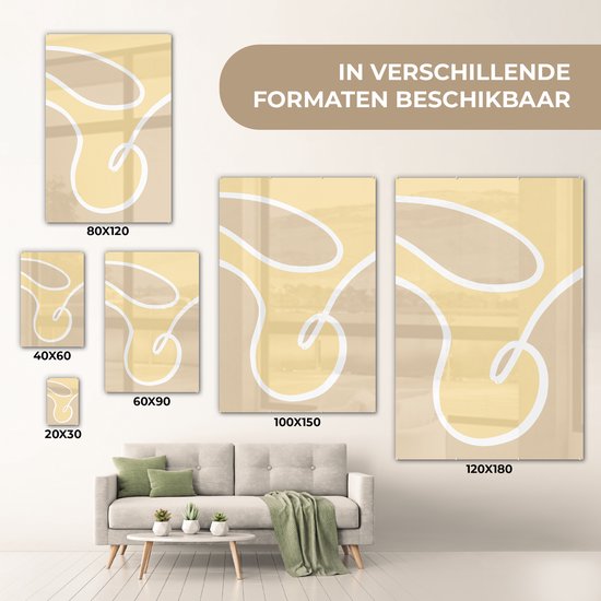 MuchoWow® Peinture sur verre 100x150 cm - Peinture sur verre acrylique - Abstrait - Formes - Jaune - Wit - Photo sur verre - Peintures