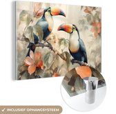 MuchoWow® Glasschilderij 30x20 cm - Schilderij acrylglas - Toekan - Vogels - Bloemen - Tak - Foto op glas - Schilderijen