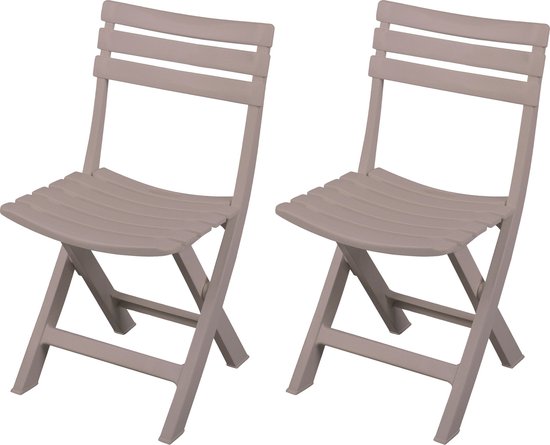 Sunnydays Klapstoel voor buiten/binnen - 2x - beige - 41 x 79 cm - stevig kunststof - Bijzet stoelen