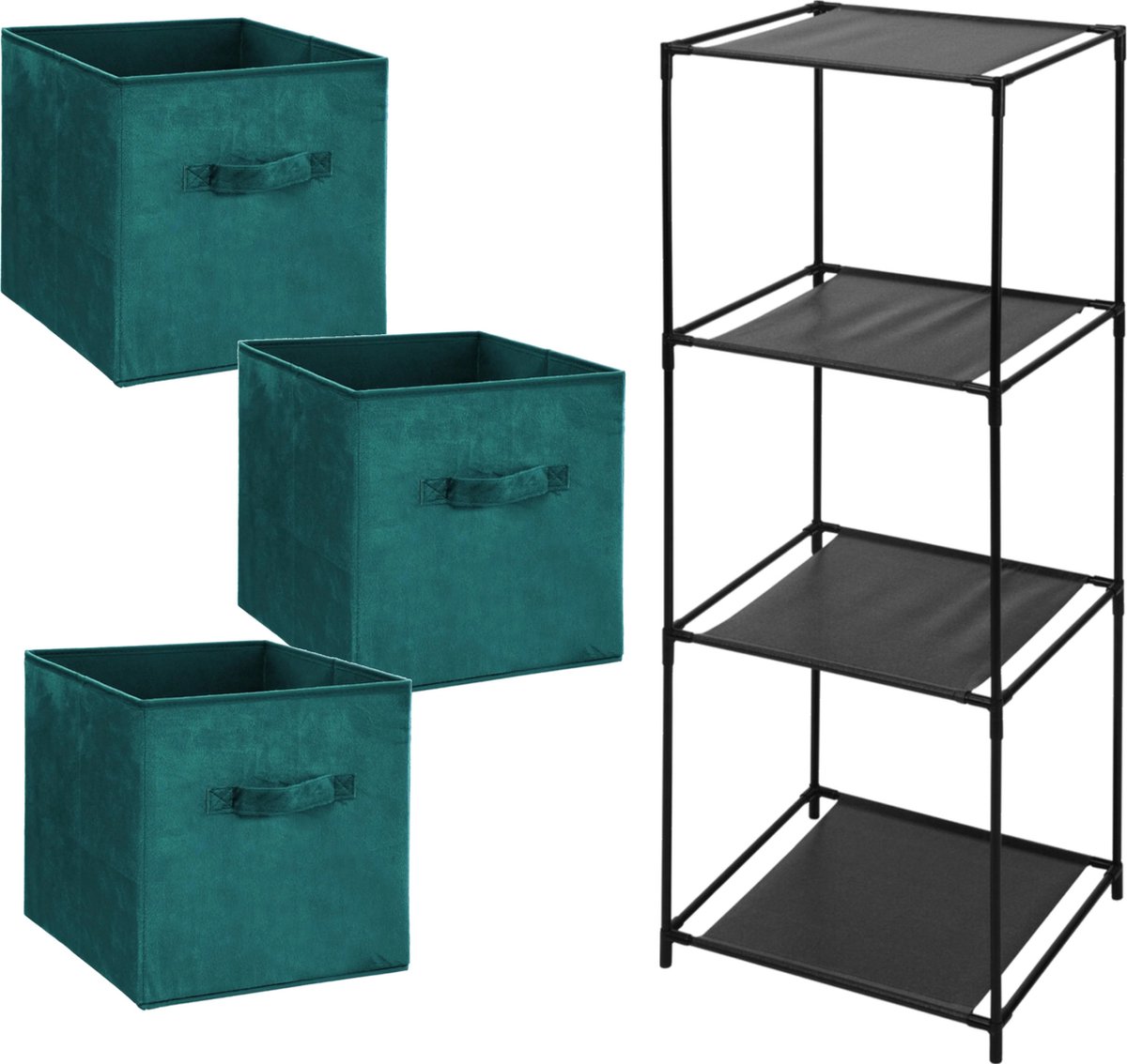 Storage Solutions Opbergrek Smartrack - met 3x mandjes stof - petrol groen - 34 x 104 cm