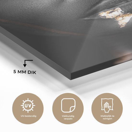 MuchoWow® Tableau sur Verre - Femme - Feuille d'Or - Zwart - Or - Luxe - 80x120 cm - Peintures sur Verre Acrylique - Photo sur Glas