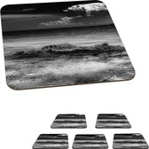Onderzetters voor glazen - Skyline Cancun met helder water - Zwart-Wit - 10x10 cm - Glasonderzetters - 6 stuks