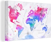Canvas Wereldkaart - 30x20 - Wanddecoratie Kleuren - Wereldkaart - Olieverf