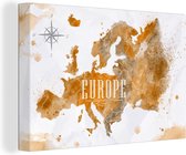 Canvas Wereldkaart - 90x60 - Wanddecoratie Wereldkaart - Europa - Kleur