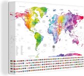 Canvas Wereldkaart - 120x90 - Wanddecoratie Wereldkaart - Waterverf - Regenboog - Vlag
