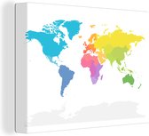 Canvas Wereldkaart - 80x60 - Wanddecoratie Wereldkaart - Regenboog - Wit