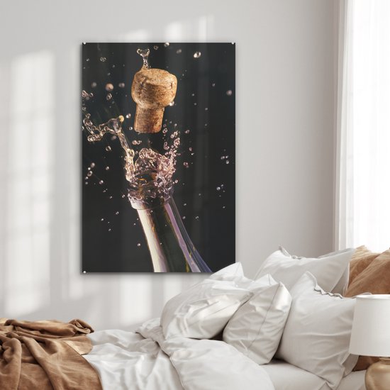 Peinture sur verre - Un bouchon qui sort d'une bouteille de champagne - 60x90 cm - Peintures sur Verre Peintures - Photo sur Glas