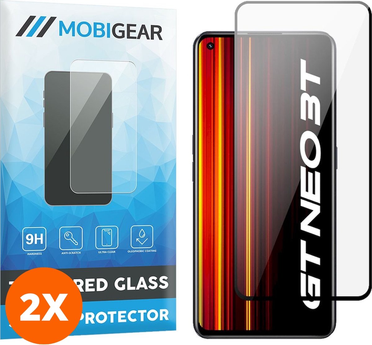Mobigear Screenprotector geschikt voor Realme GT Neo 3T Glazen | Mobigear Premium Screenprotector - Case Friendly - Zwart (2-Pack)