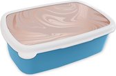 Broodtrommel Blauw - Lunchbox - Brooddoos - Marmer - Roségoud - Luxe - 18x12x6 cm - Kinderen - Jongen