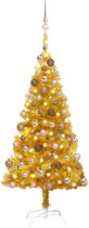 vidaXL - Kunstkerstboom - met - verlichting - en - kerstballen - 150 - cm - PET - goud