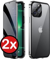 Hoesje Geschikt voor iPhone SE 2020 Hoesje Dubbelzijdig Gehard Glas Magneet Case - Hoes Geschikt voor iPhone SE (2020) Hoes Met Magnetische Connectie - Zilver - 2 PACK