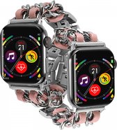 Gevlochten RVS Bandje Geschikt voor Apple Watch 1 / 2 / 3 / 4 / 5 / 6 / 7 / 8 / 9 / SE / Ultra 49MM / 45MM / 44MM / 42MM - Metalen Band - Roestvrij Staal - Roze