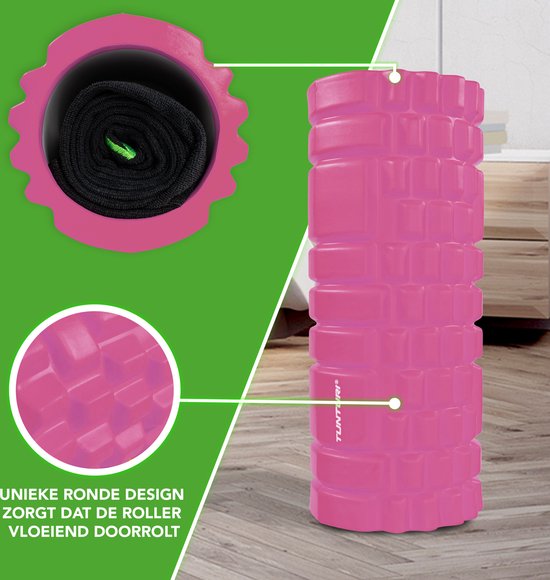 Tunturi Yoga Grid Foam Roller - Foam roller the grid - Foamroller - Fitness Roller - 33cm - Roze - Incl. gratis fitness app - Tunturi