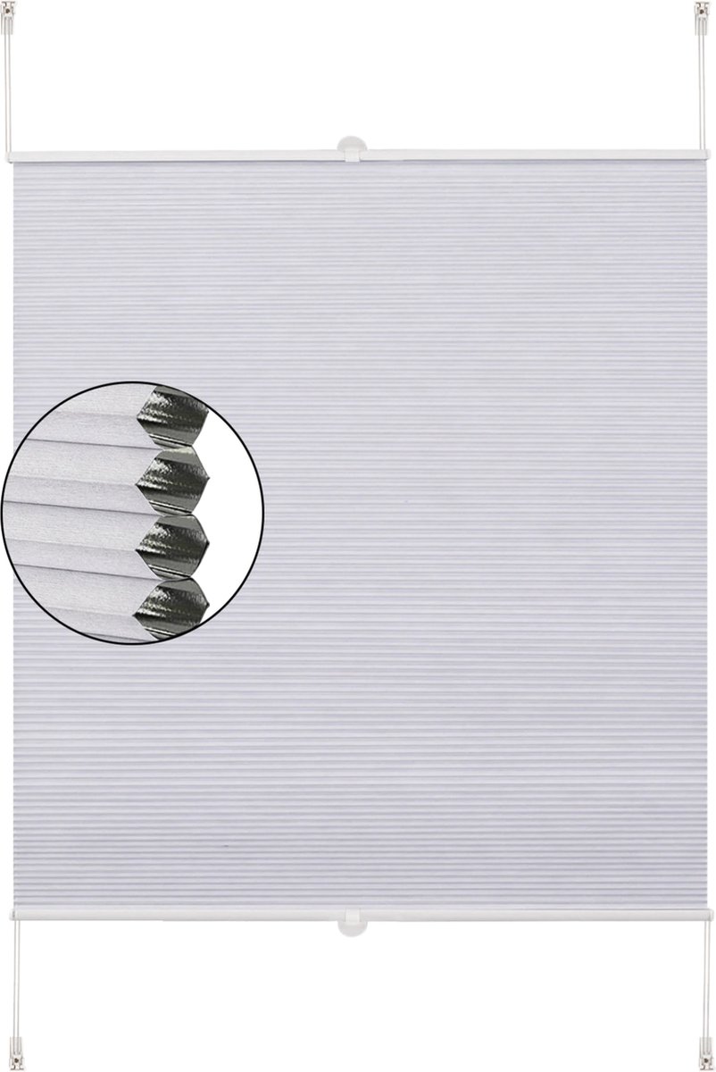 Luxe Honinggraat gordijn - Wit - Rolgordijn - Lichtdoorlatend - Isolerend - Zonder boren - Polyester - 95x130cm