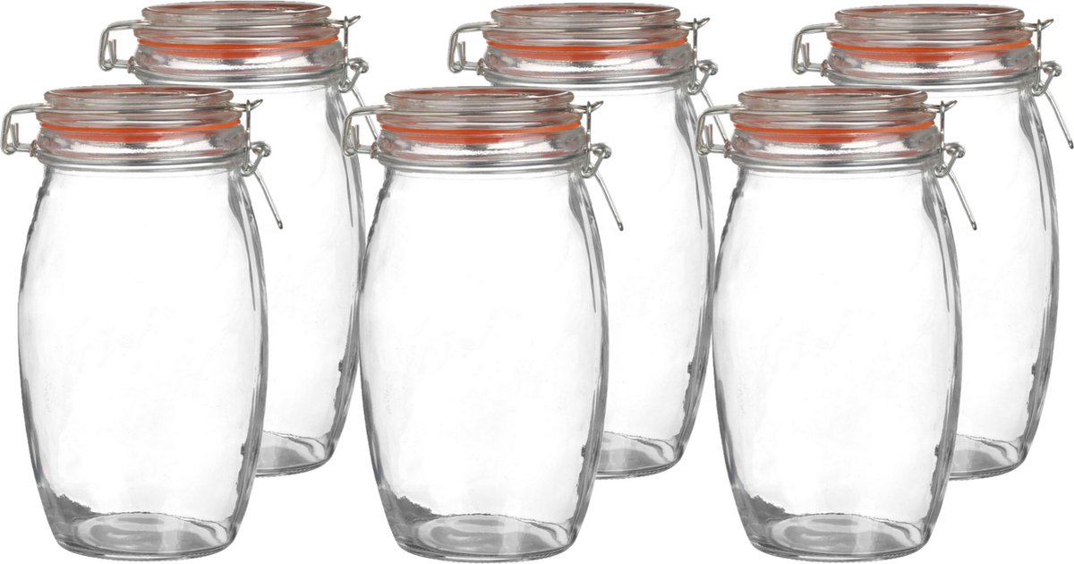 Urban Living Voorraadpot/bewaarpot - 6x - 1.3L - glas - met beugelsluiting - D13 x H22 cm