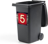Autocollant conteneur Numéro 5 - Le numéro 5 sur fond rouge