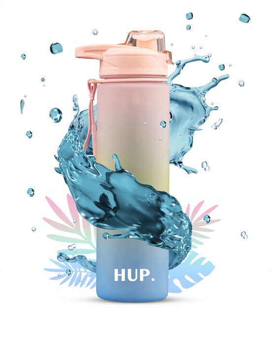 Hup. Waterfles – Motivatie Drinkfles – Waterfles 1 Liter - Waterfles Met Drinktuit – Drinkfles Volwassenen – Lek- en BPA-Vrij