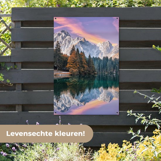 Affiche jardin - Toile jardin - Posters de jardin extérieur - Montagnes - Forêt - Water - Ciel - Rose - Violet - 80x120 cm - Jardin