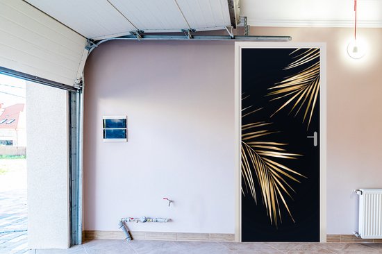 Sticker de porte Feuilles - Plantes - Or - Zwart - Luxe - 90x235 cm - Poster de porte