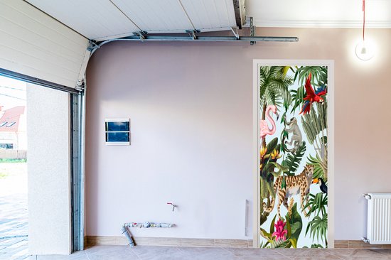 Sticker pour porte Jungle - Animaux - Filles - Enfants - Garçons - Flamingo - Perroquet - 85x215 cm - Poster de porte