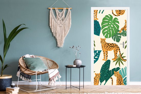Sticker de porte Jungle - Léopard - Plantes - Motif - Meiden - Garçons - 90x205 cm - Poster de porte