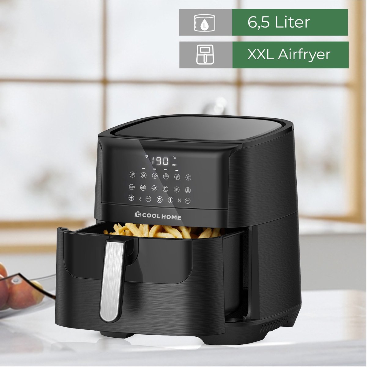 Afbeelding 3 van CoolHome AF23 Airfryer XXL Deluxe - 6,5 Liter - Hetelucht friteuse met Keramische coating - zwart