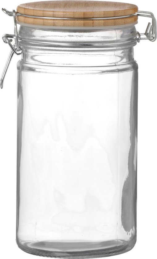 Urban Living Pot de stockage/pot de conservation - 2x - 1L - verre - avec fermeture à clip - couvercle en bambou