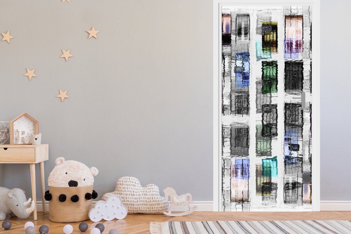 Deurposter 90x205 cm - Deursticker Deuren - Kleurrijk - Abstract - Meubelfolie zelfklevend
