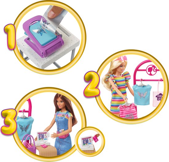 Barbie winkel - Maak- en Verkoopboetiek, speelset met uitstalrek en folie - Barbie pop van Barbie — afbeelding 3