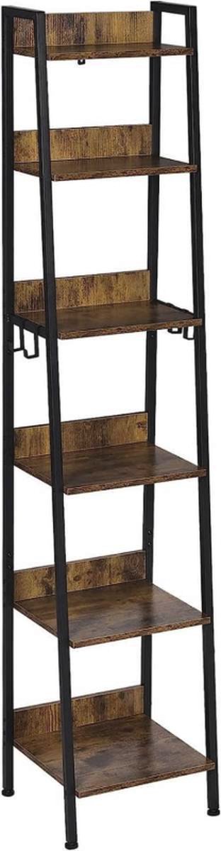 Boekenkast industrieel - 6 Lagen - Zwart/Bruin - Boekenrek - Woonkamer, slaapkamer en kinderkamer - Hout/Metaal - 41 x 187 x 36 cm