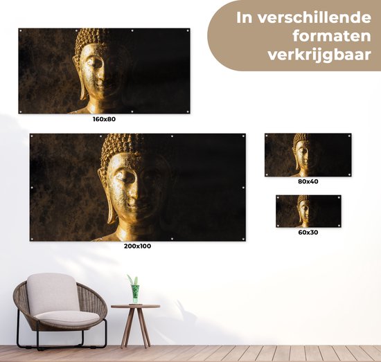 Décoration murale extérieure Bouddha - Image de Bouddha - Or - Spirituel - Zwart - 160x80 cm