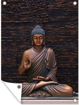 Tuinposter - Tuindoek - Tuinposters buiten - Boeddha - Buddha beeld - Bruin - Spiritueel - Meditatie - 90x120 cm - Tuin