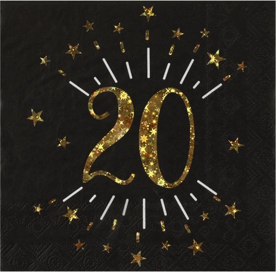Serviettes de fête d'anniversaire âge - 50x - 20 ans - or - 33 x 33 cm