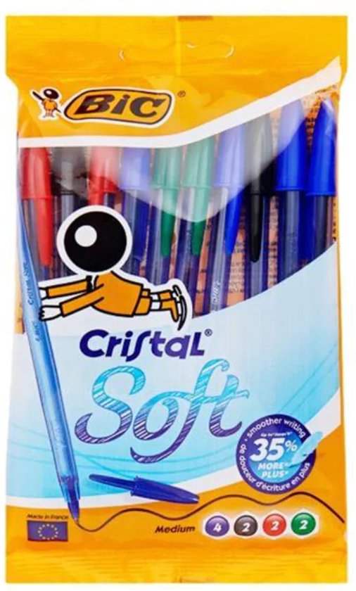 Soft Crystal Bic Stylos For Writing®Multicolor, Pointe (1.2mm) Soft  Writing, 10